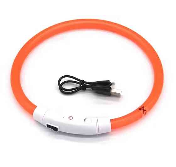 Светящийся ошейник для собак или котов с USB зарядкой имеет три режима свечения L 70 см оранжевый Киев