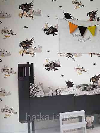 Шпалери вінілові на флізеліні AdaWall Ada Kids метрові дитячі бетмен написи чорний сірий на бежевому Київ