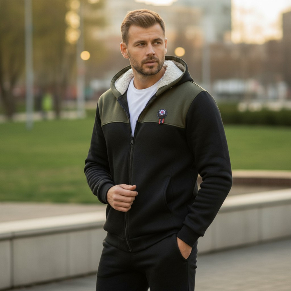 Чоловічий теплий костюм на флісі з хутром Чорний-хакі 56/58 Харків - фото 1