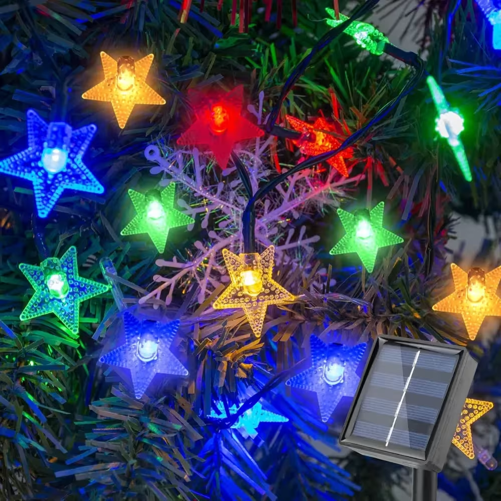 Вулична гірлянда на сонячній батареї Huacenmy "Зірки" (15 м, 150 LED) — Багатоколірна RGB, для саду та свята Київ - фото 2