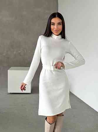 Женское стильное теплое и удобное платье с разрезами в длине миди турецкое двухстороннее ангора люкс Молочный, 46/48 Одесса