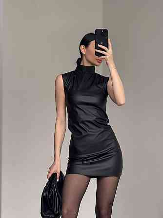 Женское базовое мини платье из эко кожи Черный, 46/48 Одесса