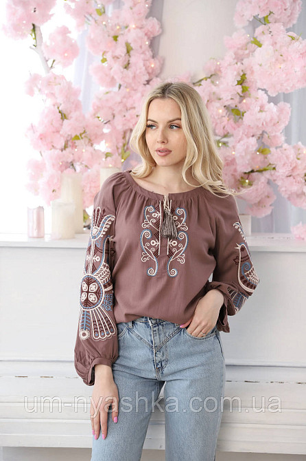 Жіноча чорна вишиванка на натуральному полотні Витинанка чорно-коричнева S-2XL Кривий Ріг - фото 1