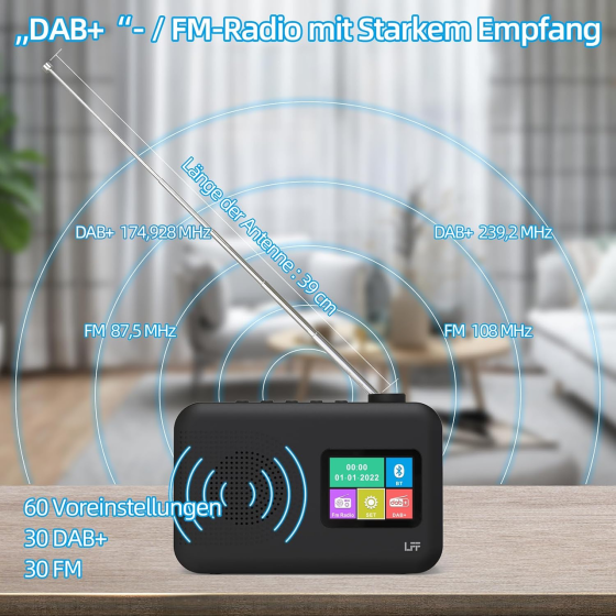Цифровое радио LFF LDR102-DE DAB+/FM с Bluetooth, цветной дисплей, 60 станций, будильник, 4×AA/сеть Киев