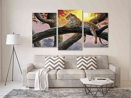 Модульна картина у вітальню/ спальню Тигр на деревині Art-579_3 100x150 см Київ
