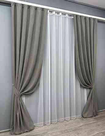 Комплект штор VR-Textil Микровелюр Petek 150х270 2шт и Тюль 500х270 1702ш-1153т Серый с белым 71-056/4 Киев