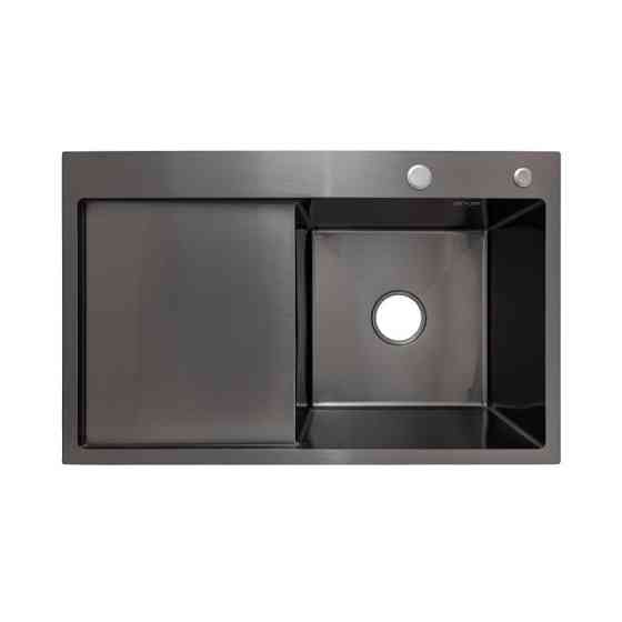 Мойка для кухни с нержавеющей стали интегрированная Lidz Handmade H7849BL Brushed Black PVD (3/1мм) черная Киев