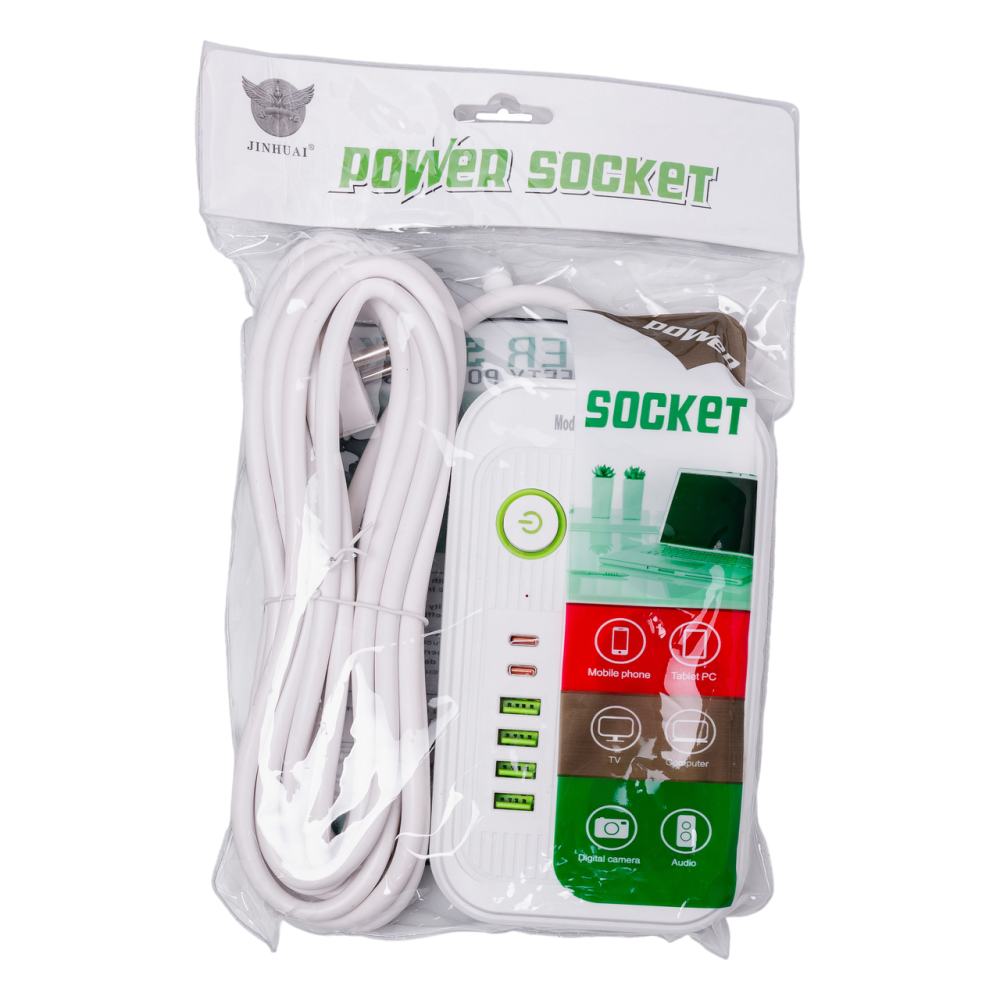 Сетевой фильтр кабель 4.75 м удлинитель F16 на 3 розетки 4 usb 2 type-c и кнопкой отключения Белый HP-5-21 Киев - изображение 8