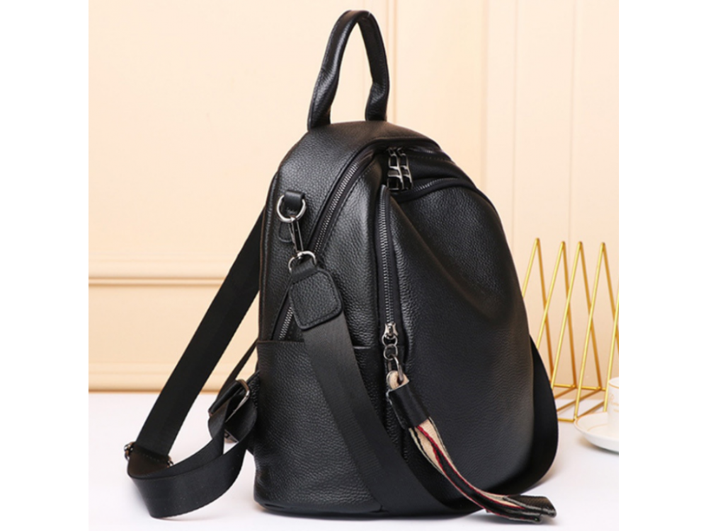 Шкіряний жіночий рюкзак міський 30х24х13, матова сумка на плечі, чорна Кам'янське - фото 3