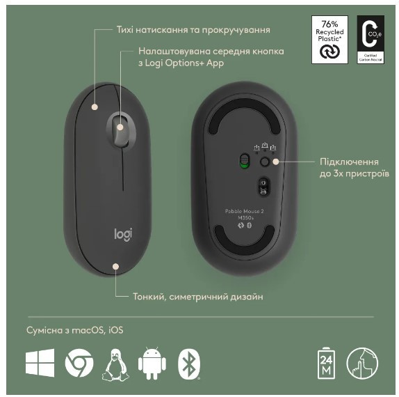 IT набір Logitech Pebble 2 Combo for Mac Tonal Graphite (6915635) Киев - изображение 4