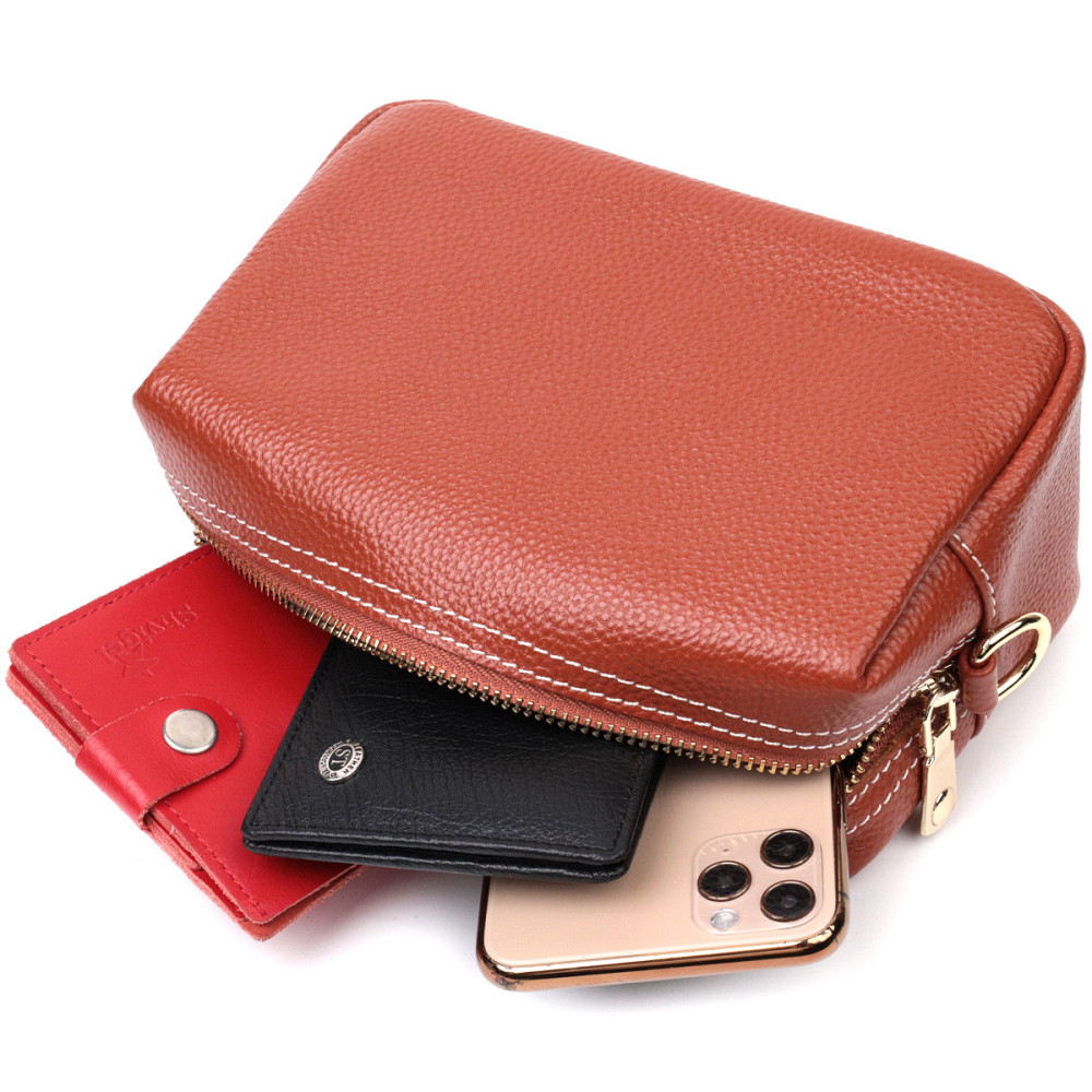 Оригінальна жіноча сумка з двома ременями з натуральної шкіри Vintage 22273 Коричневий Київ - фото 7