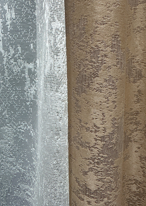 Комплект штор VR-Textil Жаккард Мрамор 100х270 2шт и Тюль 400х270 1207ш-1400т Капучино с белым 71-005/2 Киев - изображение 7