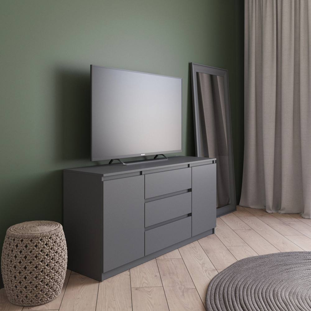 Комод під телевізор VAYS R-15 Антрацит, 3 шухляди та 2 відділення з полицями, без ручок, ЛДСП, 140×40×75 см - для спальні, вітальні Львів - фото 1