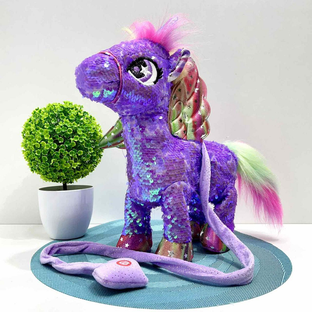 Іграшка м'яка інтерактивна Казкова конячка єдиноріг повідець звук світло Фіолетова (M 6203 I UA) Чернигов - изображение 1