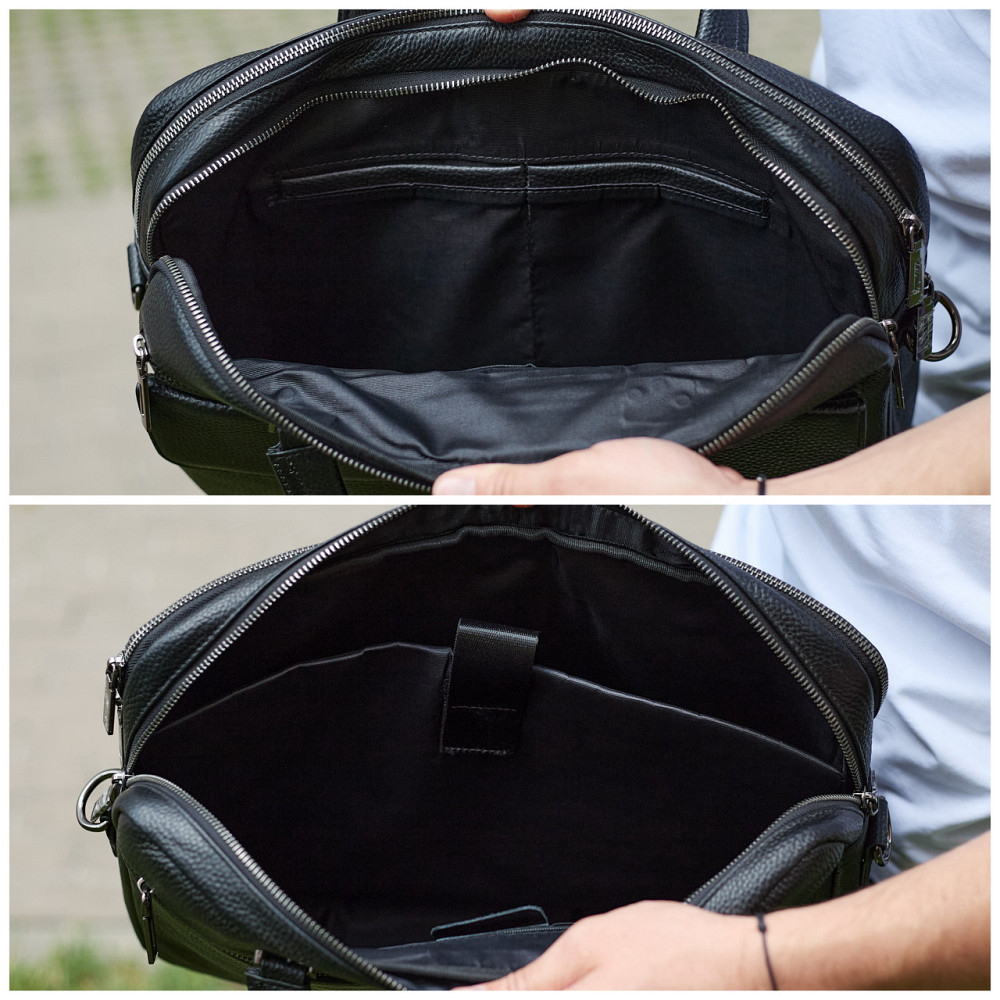 Сумка мужская офисная через плечо 39х29х10, практичный кожаный портфель для бизнеса, черный Киев - изображение 3