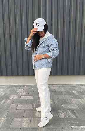 Джинсовая куртка женская оверсайз с белым капюшоном р 42-46 Харьков