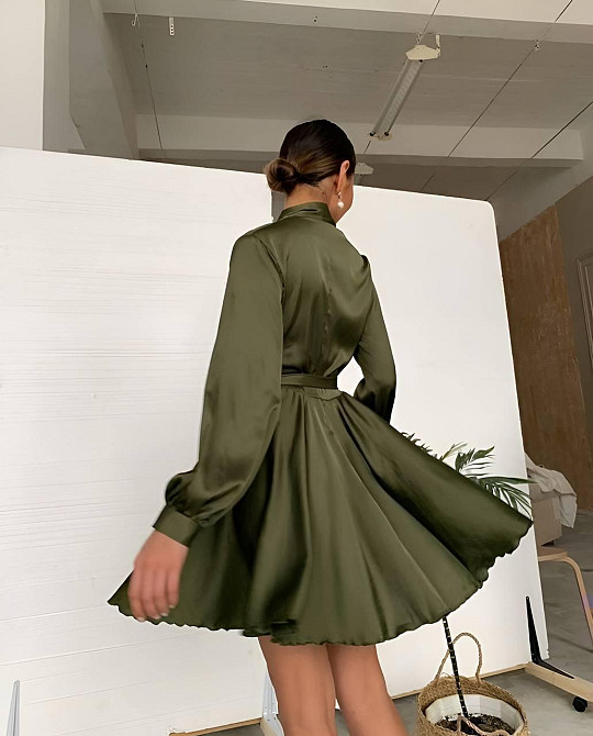 Жіноче вечірнє романтичне мініплаття шовк Хакі Одеса - фото 2