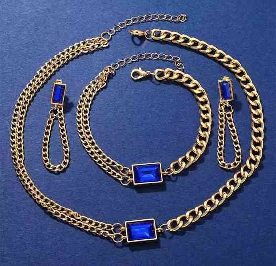 Подарочный набор для женщин наручные часы браслет ожерелье и серьги без подарочной коробки синий Киев