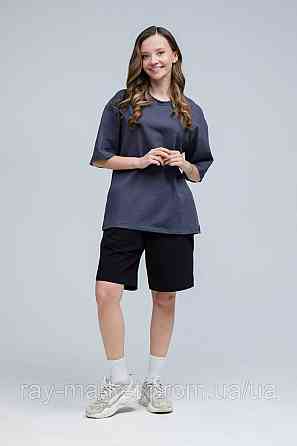 Костюм футболка оверсайз темно-серая и шорты черные RAY BASIC женский (U1801W-Grey-Black) XXL Киев