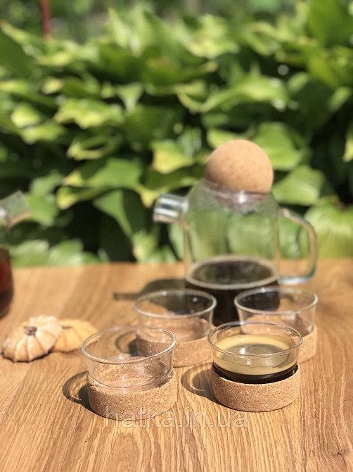 Набір чашок для кави Olens "Button" 4 шт 75 мл скляна чашка з корковою вставкою Київ - фото 6