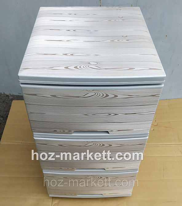 Тумбочка пластиковая комод на 3 ящика с рисунком под дерево светлый Харьков - изображение 3