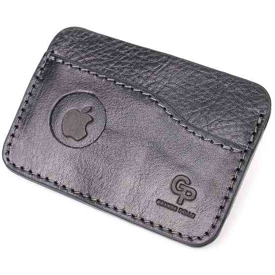 Картхолдер горизонтального типа с держателем для Apple AirTag из натуральной кожи Черный (GRANDE PELLE) Киев