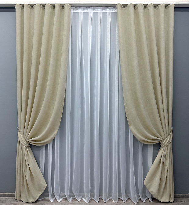 Комплект готовых штор VR-Textil Лен Мешковина № 114ш Бежевый 100х270 см 2 шт (31-098) Киев - изображение 2
