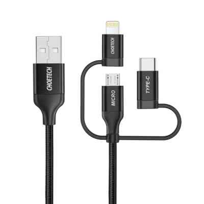 Дата кабель USB 2.0 AM to Lightning + Micro 5P + USB-C 1.2m MFI Choetech (IP0030-BK) Вінниця