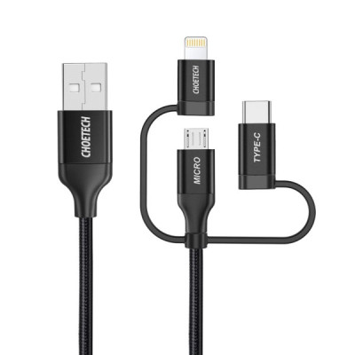 Дата кабель USB 2.0 AM to Lightning + Micro 5P + USB-C 1.2m MFI Choetech (IP0030-BK) Вінниця - фото 2