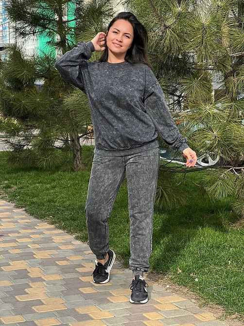 Костюм женский SEVILEN 142 варка тай дай свитшот оверсайз и брюки на резинке двунитка черный, черный, S Киев - изображение 3