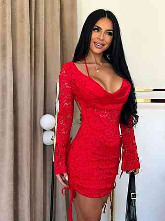 Жіноча стильна святкова мереживна мініплаття із зав'язками, мереживо + підкладка трикотаж олія червона, 42/44 Одеса