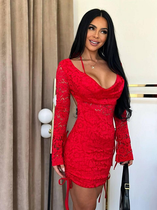 Жіноча стильна святкова мереживна мініплаття із зав'язками, мереживо + підкладка трикотаж олія червона, 42/44 Одеса - фото 2