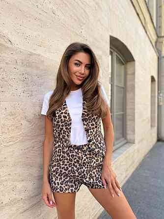 Жіночий літній леопардовий костюм двійка: жилет і шорти турецький джинс Одеса