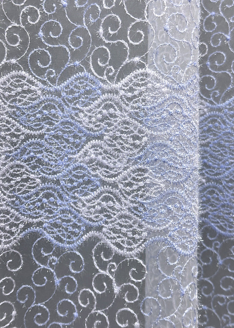 Тюль VR-Textil 1686т Органза с вышивкой Голубой с белым 300х270 см (42-0725) Киев - изображение 7