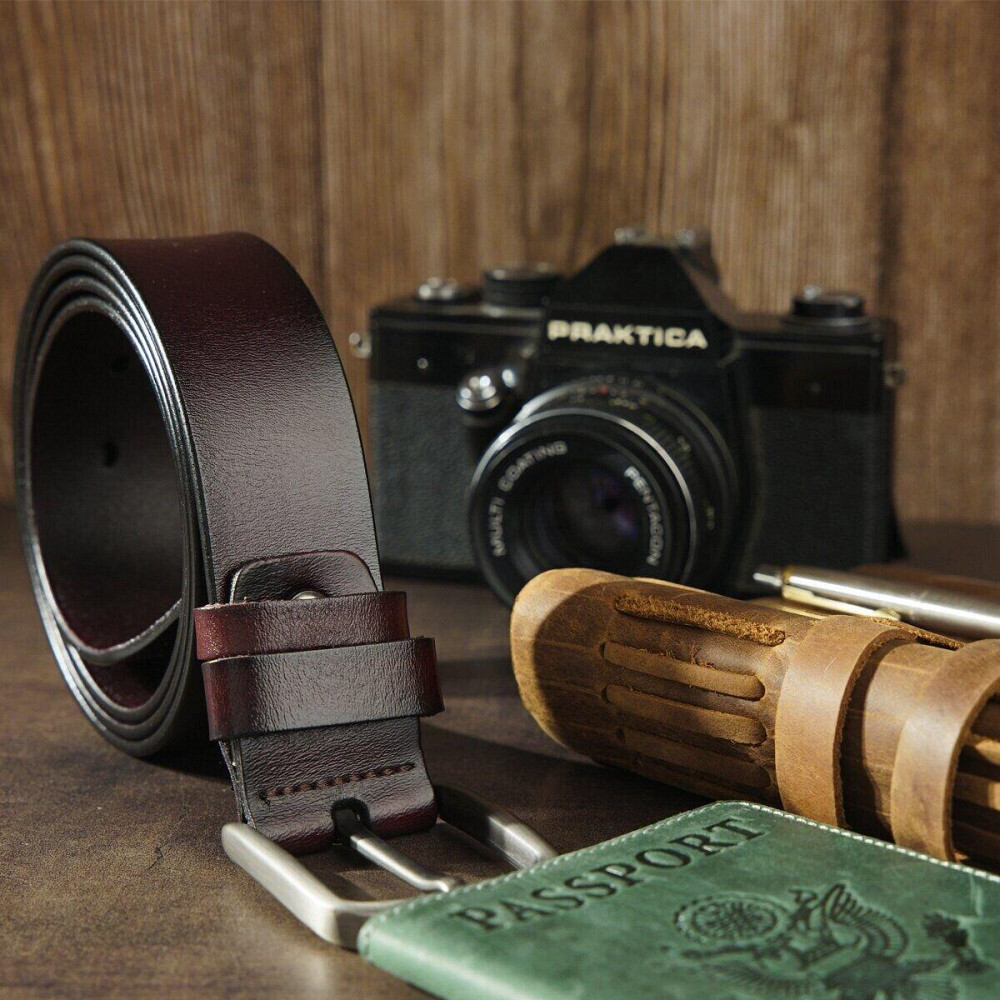 Ремінь чоловічий з затемненою пряжкою механіка Vintage 20315 Коричневий Київ - фото 2