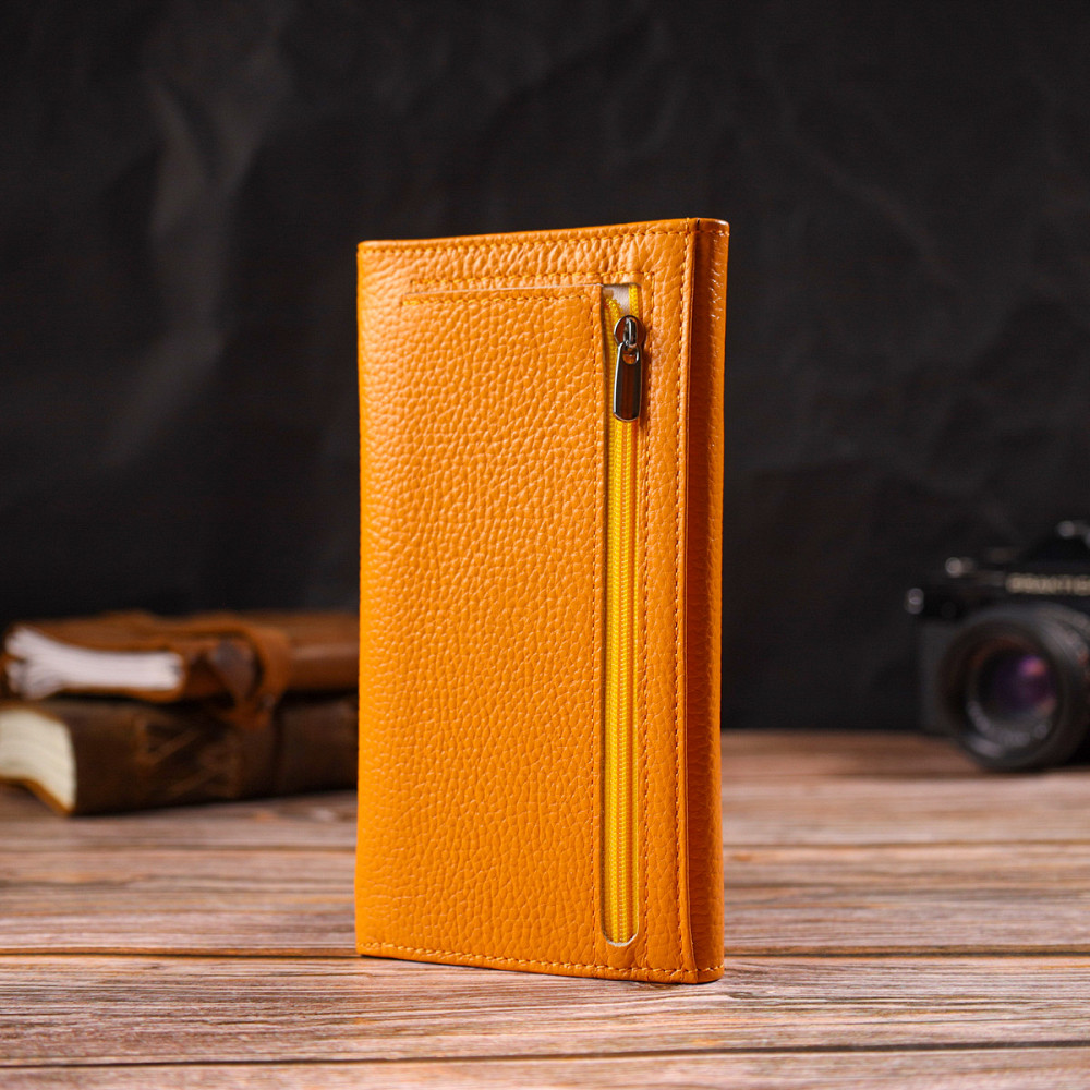 Яркий женский кошелек из натуральной кожи Желтый (CANPELLINI) Киев - изображение 3