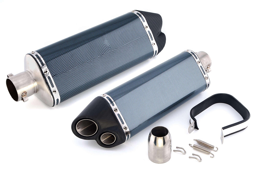 Глушник (тюнінг) 370*105mm (нержавіюча сталь, три-овал, карбон світлий, прямоток, mod:4) 118 Київ - фото 1