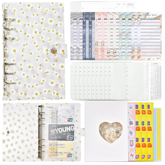 Блокнот-планер для финансов формат А6,планер бюджета и хранения денег,органайзер прозрачный с ромашками Каменец-Подольский