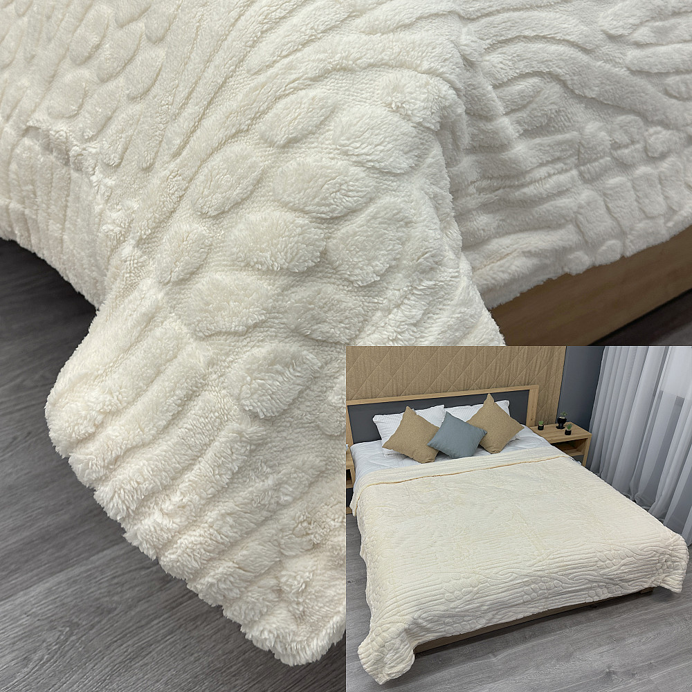 Плед 200х230 см (+-10см) на овчині "Косичка" колір молочний (87-306) Київ - фото 1