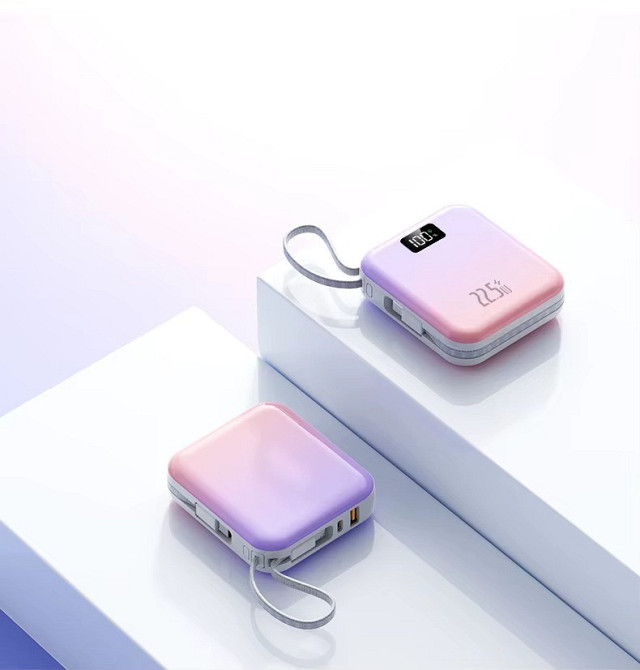 Мини-повербанк 10000 mAh с быстрой зарядкой 22.5W, с Power Delivery 20W и встроенными кабелями Lightning и Type-C,purple Каменец-Подольский - изображение 7