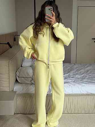Жіночий стильний теплий костюм, двійка турецька тринитка на флісі Жовтий Одеса