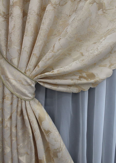 Комплект коротких штор VR-Textil Жаккард Мрамор Al3 № 1595ш Айвори с бежевым 145х170 см 2 шт (35-0241) Киев - изображение 4