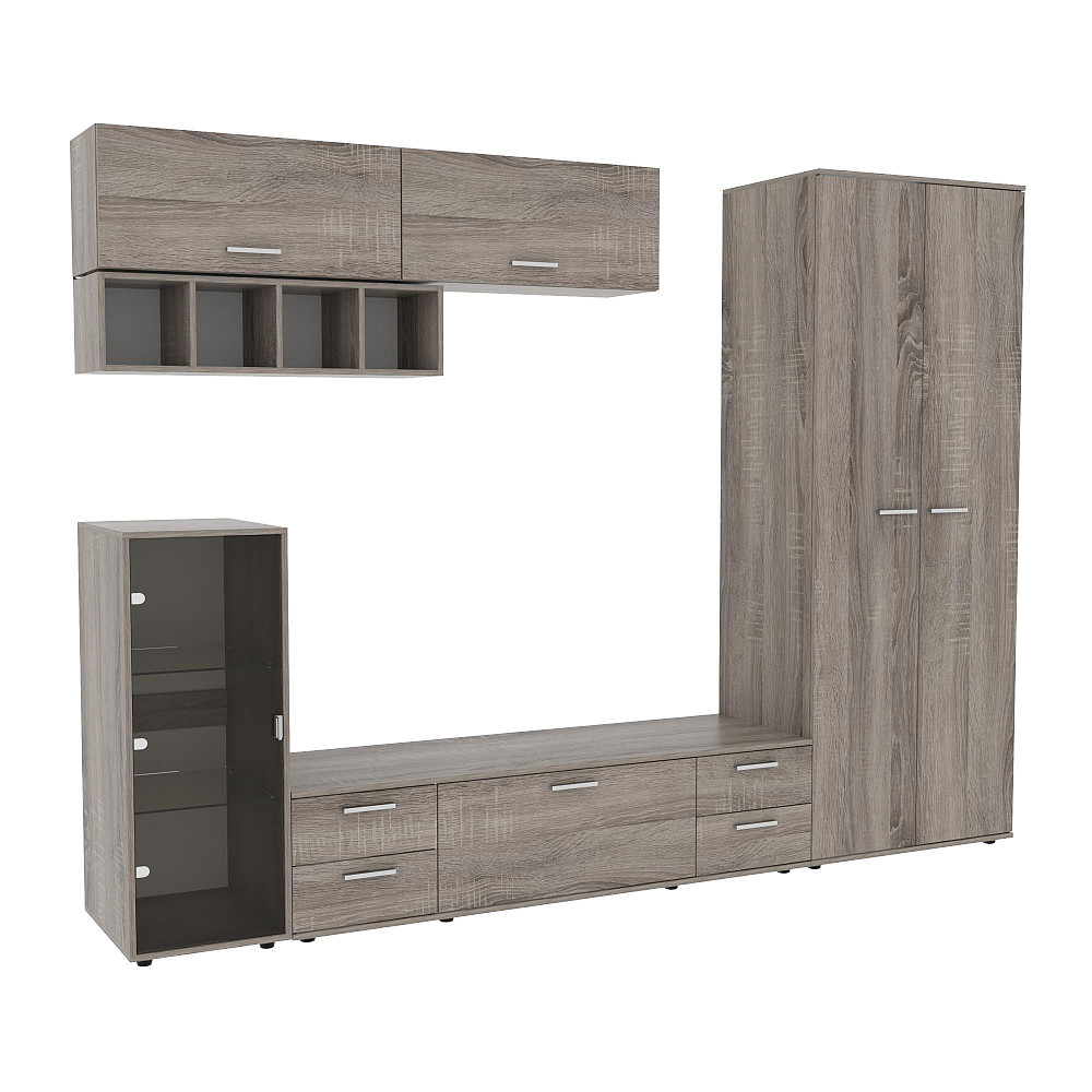 Стенка в гостиную Hugo-1, Дуб Сонома Трюфель, 2860х520х2120 Львов - изображение 1