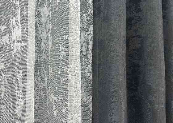 Комплект штор VR-Textil Жаккард Мрамор 200х270 2шт и Тюль 600х270 1123ш-1400т Графитовый с белым 71-003/7 Киев