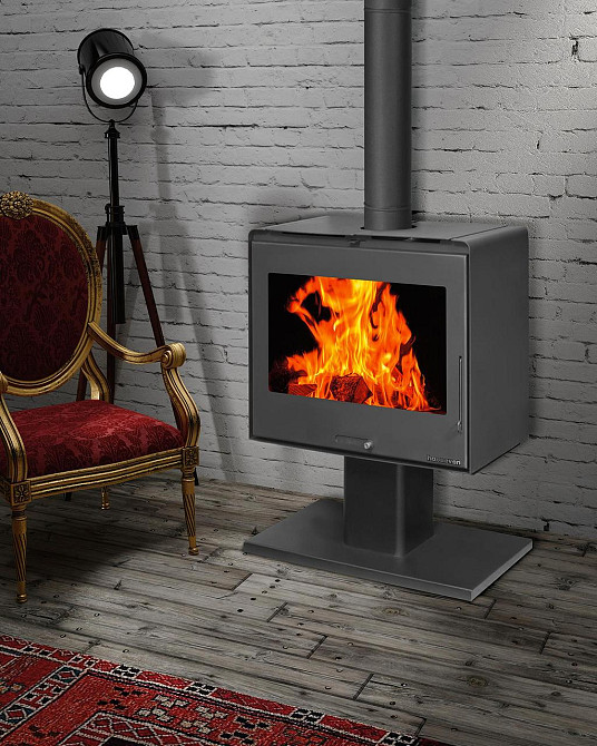 Печь-камин на дровах Hosseven 5070 P 10 кВт на изящной ножке-подставке стальная буржуйка с шамотом и стеклом верхний дымоход Тернополь - изображение 4