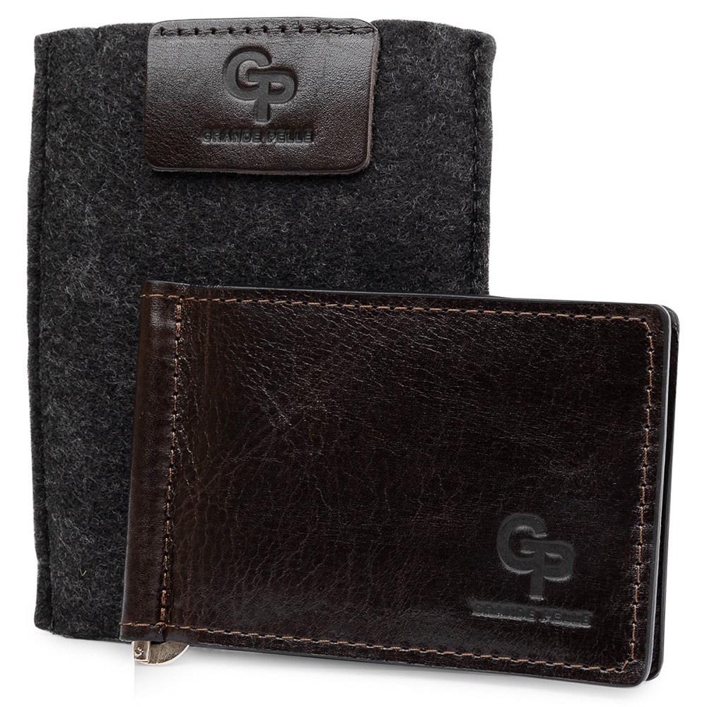 Чоловічий практичний затиск для грошей Темно-коричневий (GRANDE PELLE) Київ - фото 1