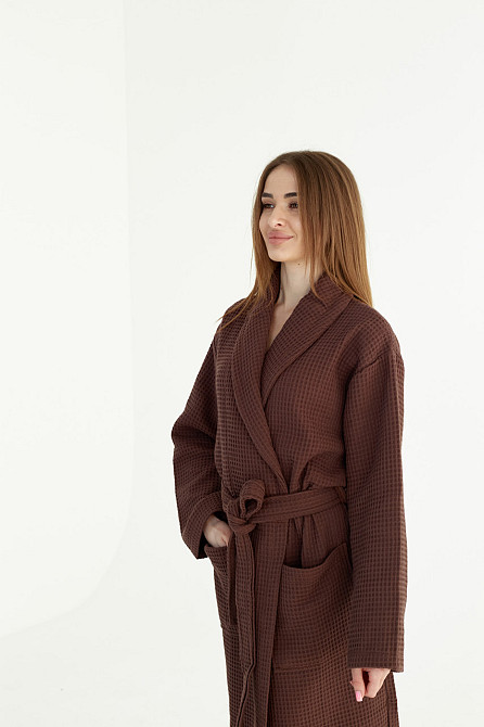 Женский вафельный халат Ideal Textile длинный Коричневый (56860624) 3XL Черновцы - изображение 1