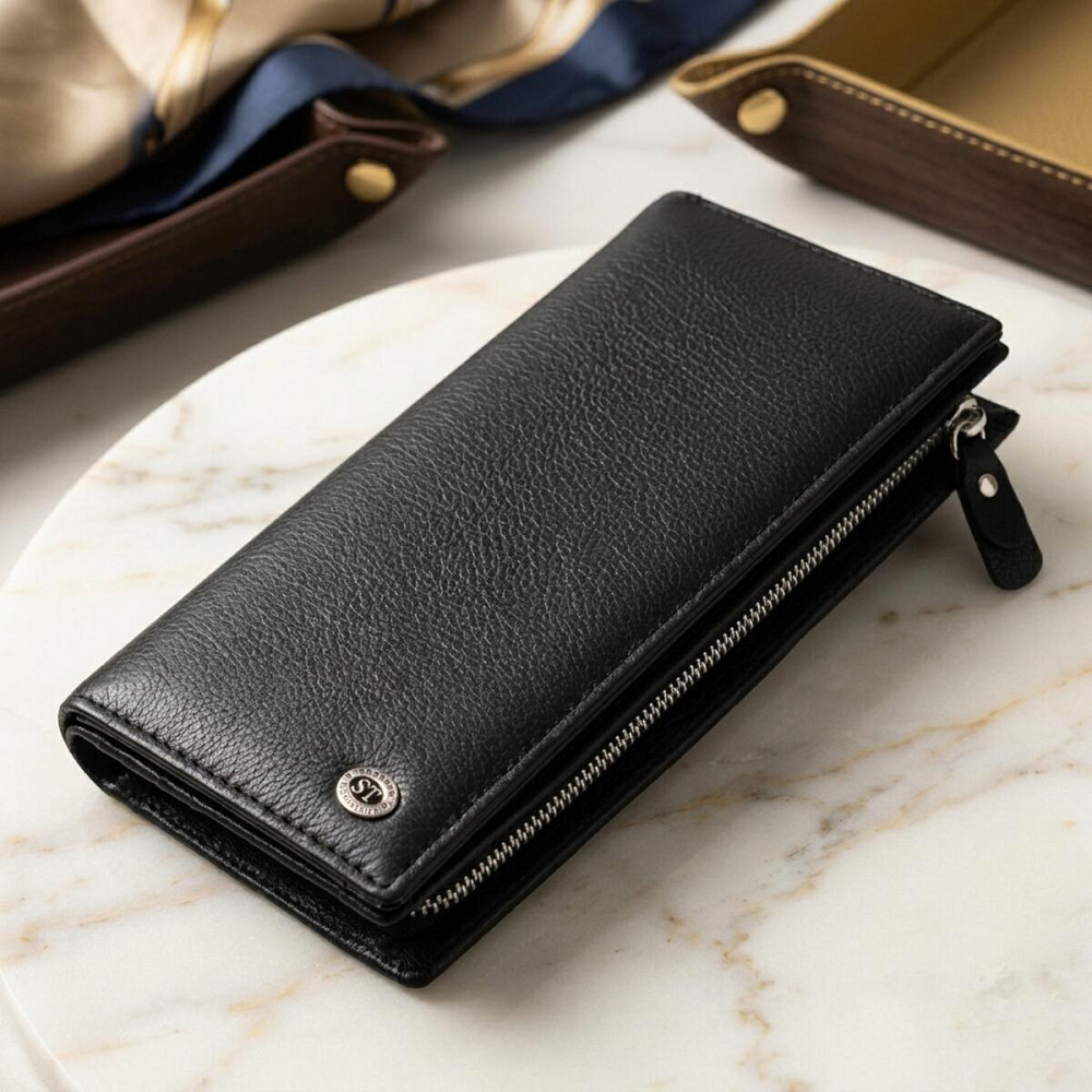 Практичний шкіряний гаманець-клатч ST Leather 19371 Чорний Київ - фото 11