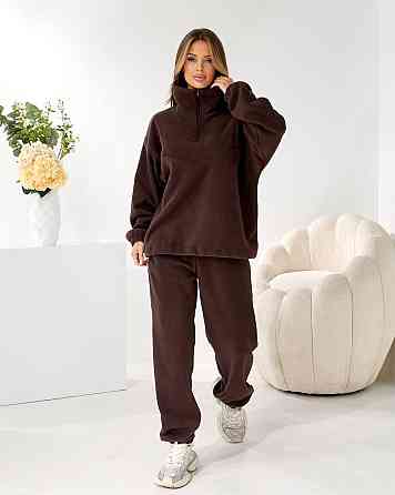 Жіночий стильний теплий флісовий костюм-двійка, двосторонній фліс. Шоколад, 48/52 Одеса