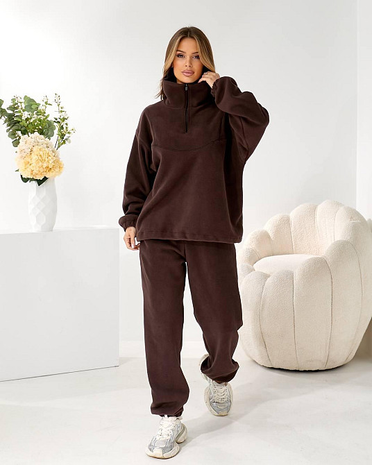 Жіночий стильний теплий флісовий костюм-двійка, двосторонній фліс. Шоколад, 48/52 Одеса - фото 1